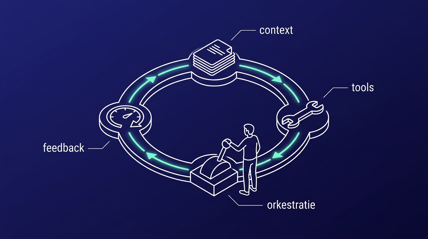 Gesloten kringloop met vier stations: context, tools, orkestratie en feedback
